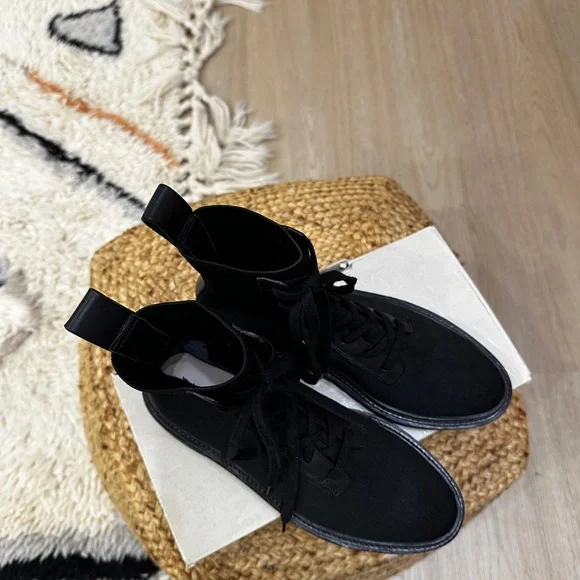 ⭐ Loeffler Randall Combat Boots — Black Canvas & Leather — Size 8 - Picture 4 of 16